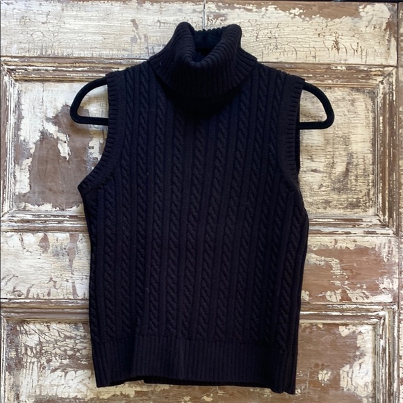 Brooks Brothers Black Turtleneck Cable Knit Sweater Vest, Size Small - Picture 1 of 6